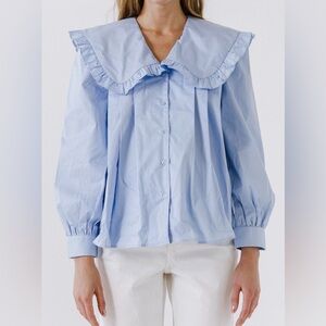 English Factory Light Blue Ruffle Collar Blouse